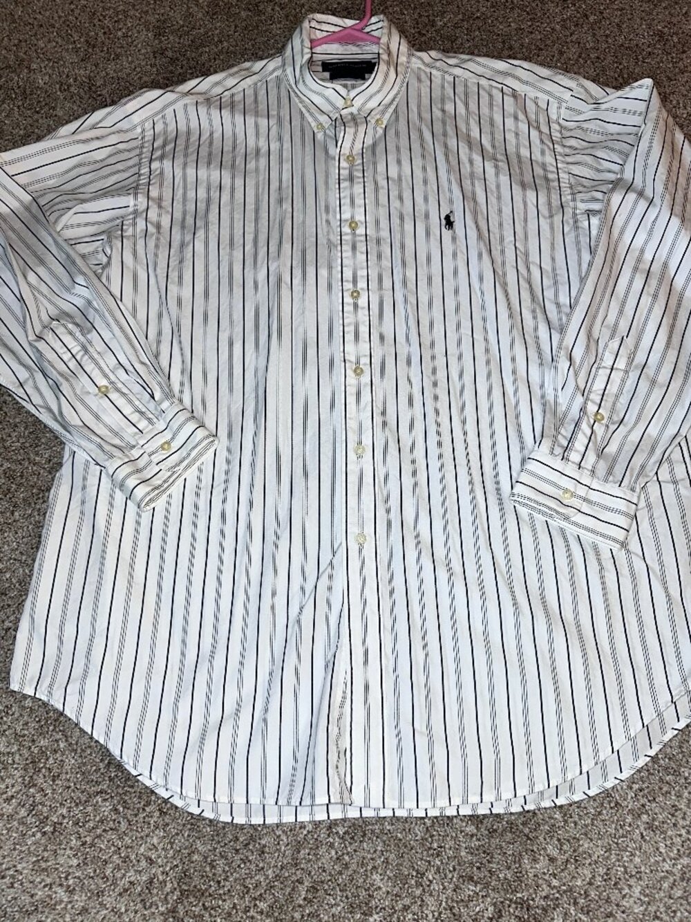 Polo Ralph Lauren Golf XL Long Sleeve white black striped BLAKE Shirt VTG 100cot